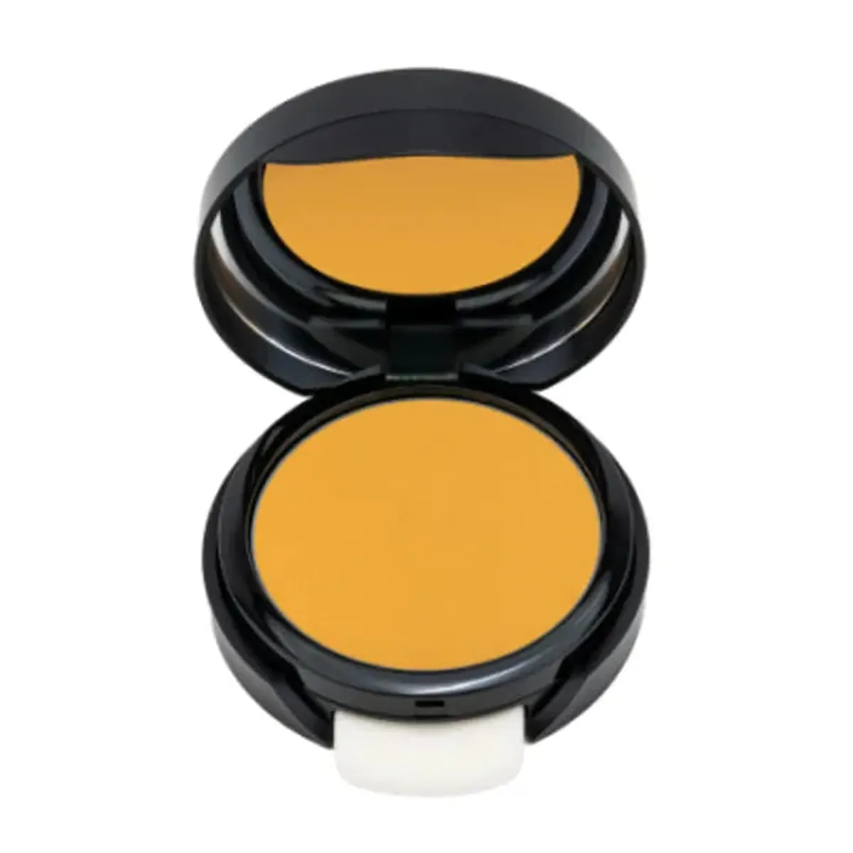 YOUNIQUE TOUCH Complexion+ kompakt pudderfoundation – nuance Khaki, åben pudderdåse, gyldent okkergult pudder