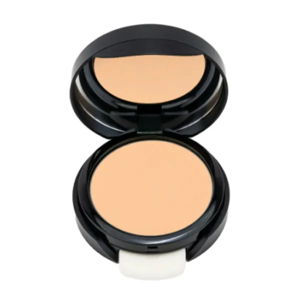 YOUNIQUE TOUCH Complexion+ kompakt pudderfoundation – køb: nuance Scarlet, åben pudderdåse med spejl, lyst fersken-beige pudder
