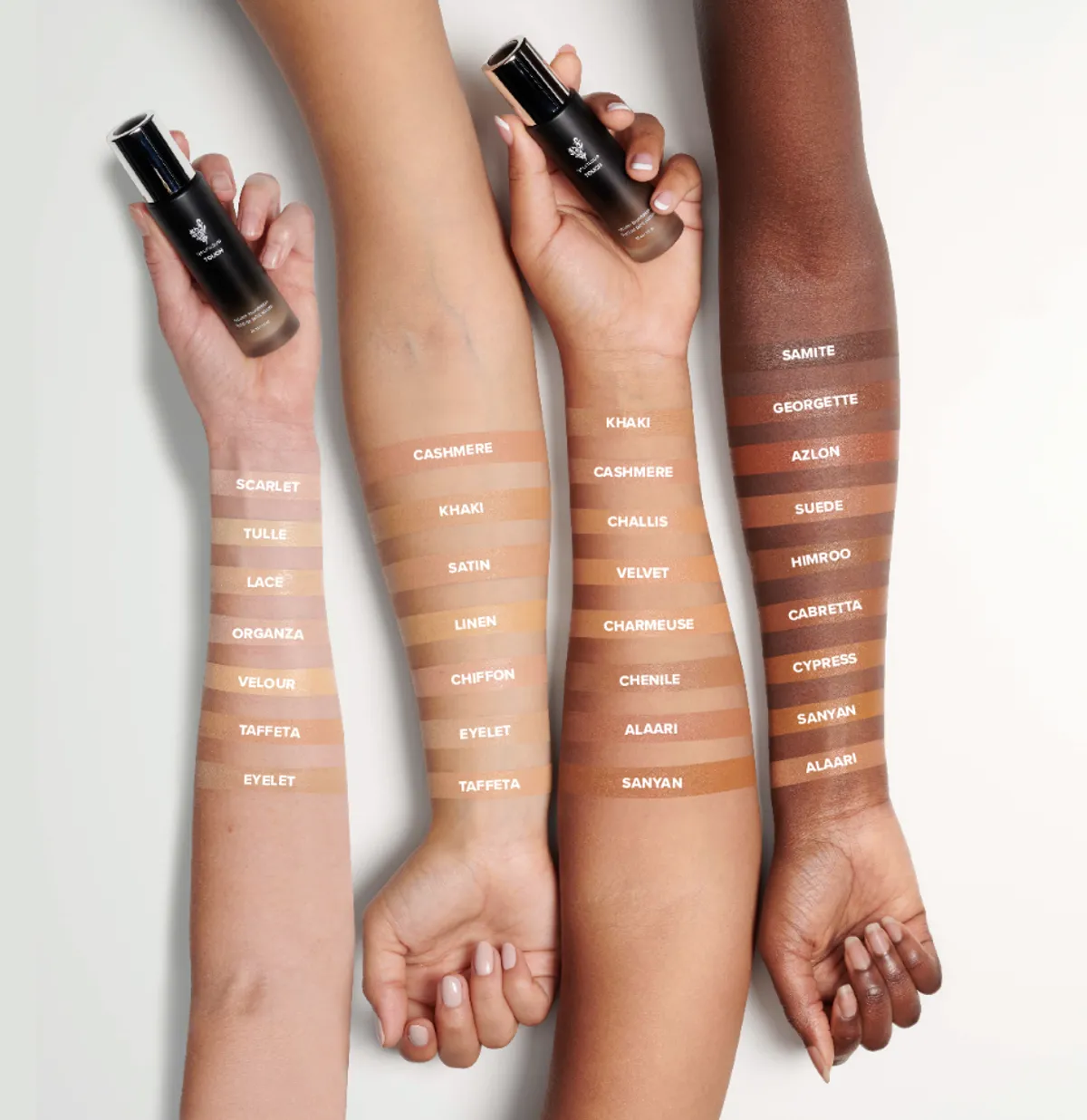 Fondotinta in siero + YOUNIQUE TOUCH – prova: swatch del fondotinta siero su diverse carnagioni