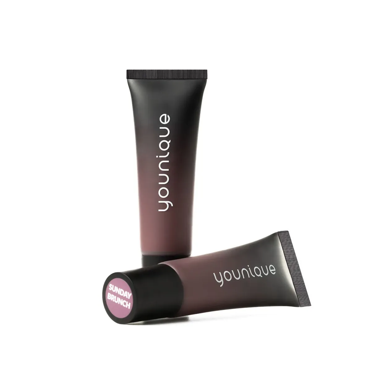 YOUNIQUE BARE·YOU lip balm – review : Sunday Brunch shade: tubes fading from black to plum mauve, cap labelled Sunday Brunch, on a white background