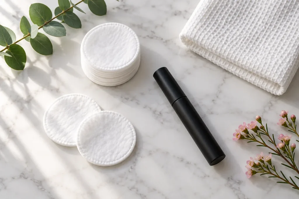 Younique tubing mascara – tips : wattenschijfjes, een handdoek en een mascara om zachtjes af te nemen