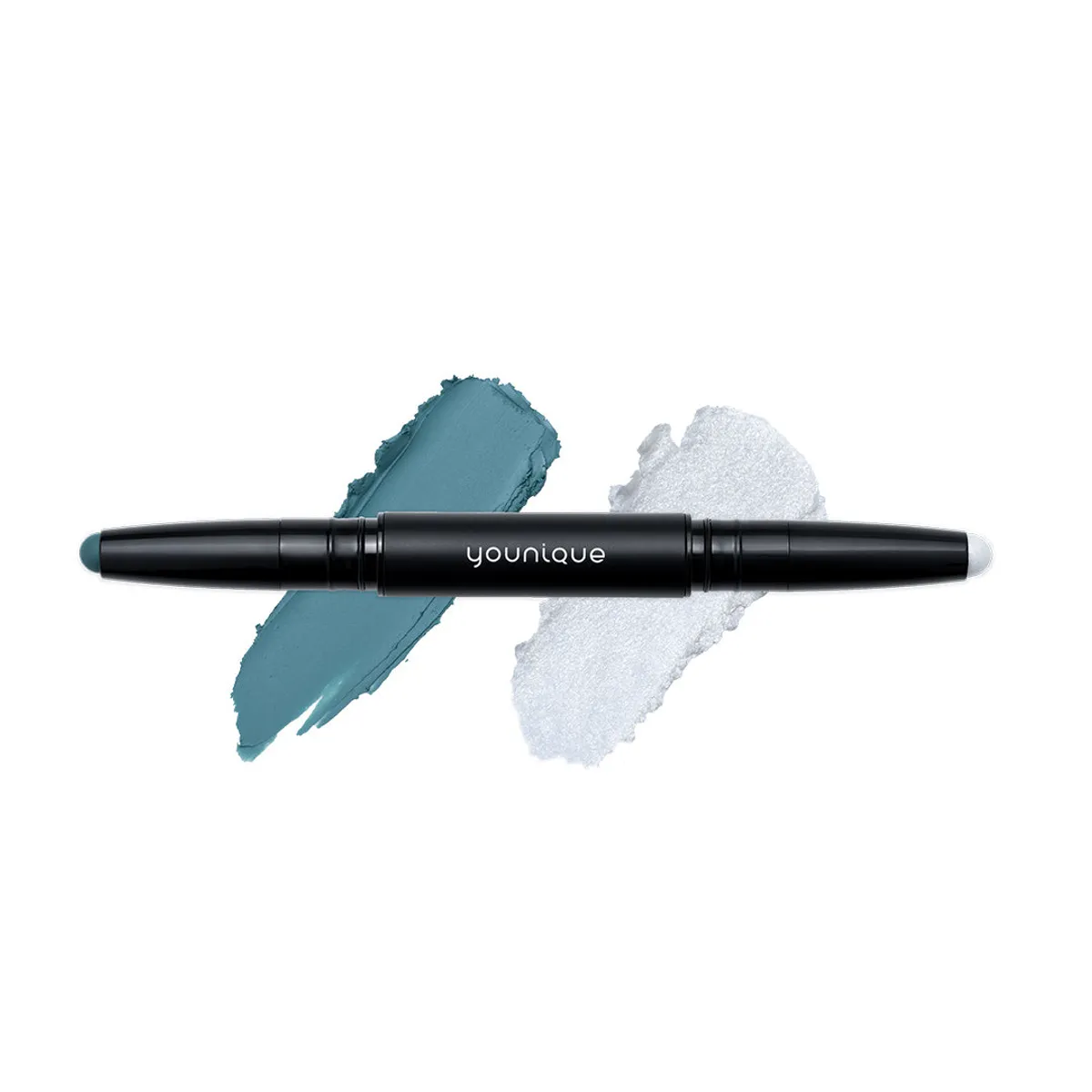 Sombra de olhos em stick bicolor MOODSTRUCK – tonalidade Bali Breeze/Coconut Ice, azul-pato mate e branco azulado nacarado