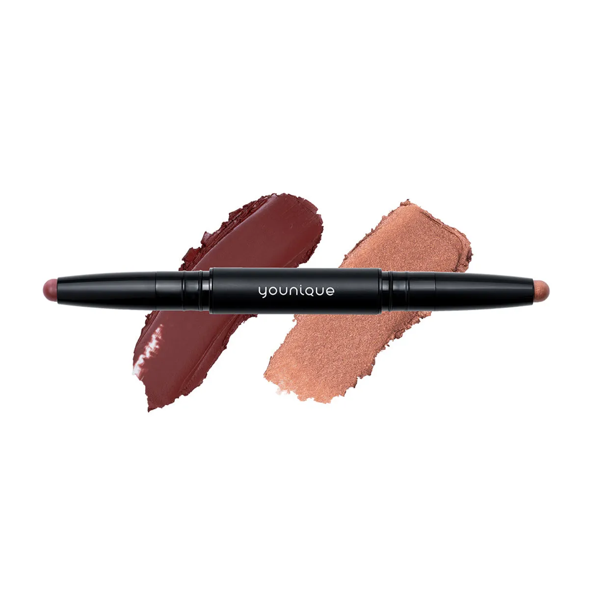 Sombra de olhos em stick bicolor MOODSTRUCK – opinião: tonalidade Sienna Heat/Amber Dusk, bordô profundo mate e cobre pêssego metalizado