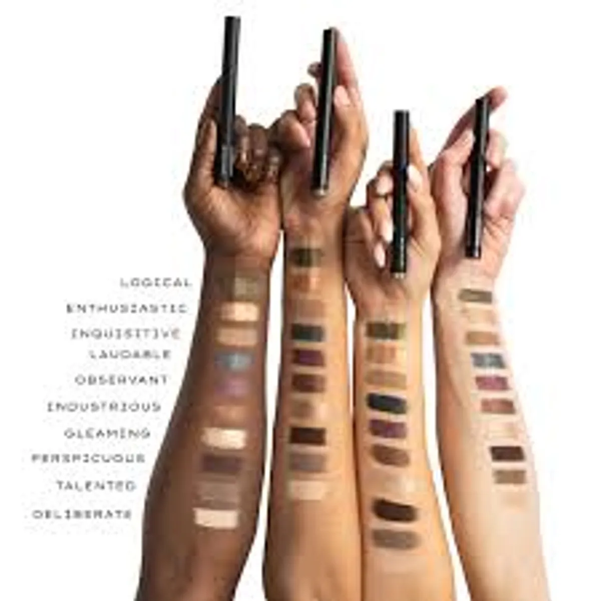 MOODSTRUCK eye shadow stick – swatch test: swatches of the stick eyeshadow shades on arms