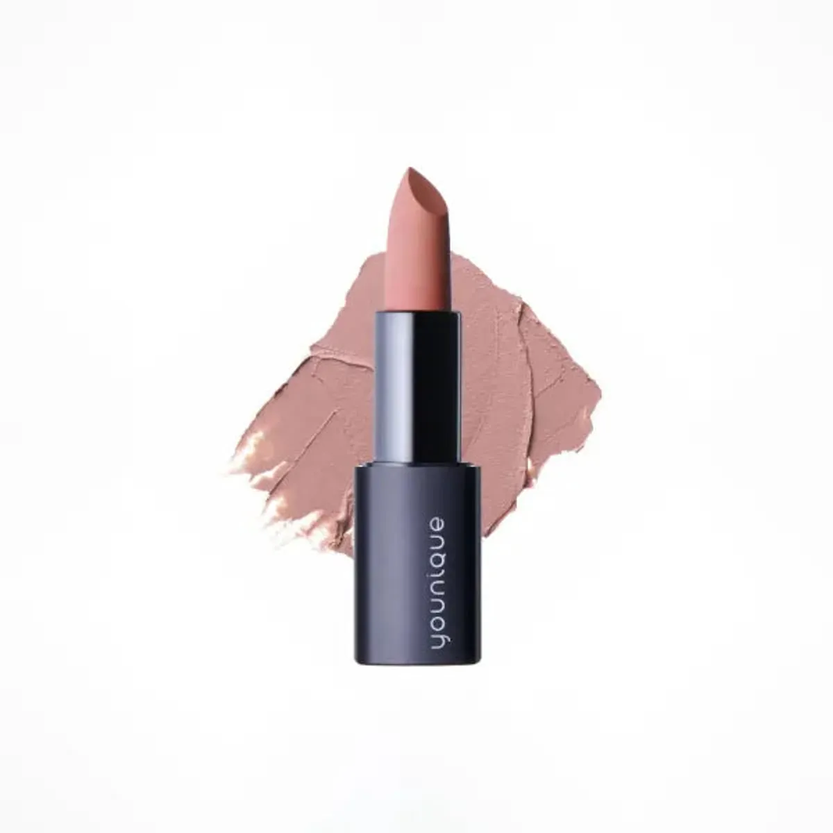 Matowa pomadka do ust MOODSTRUCK OPULENCE – test: odcień Easy Street, otwarta pomadka i matowa próbka w kolorze różowawego taupe