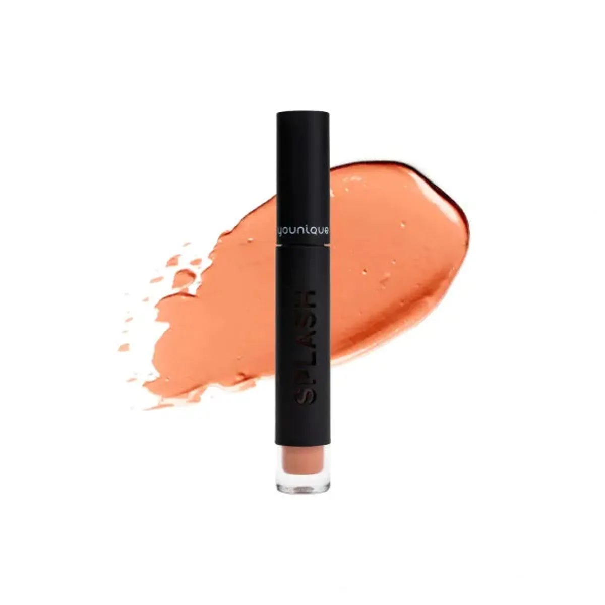 MOODSTRUCK SPLASH matowa pomadka do ust na cały dzień – test: odcień Naughty Biscotti, czarna tuba i gruba próbka w kolorze brzoskwiniowej pomarańczy