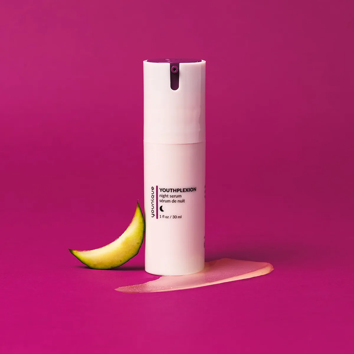 Serum na noc YOUTHPLEXION – porady: butelka serum na noc i składnik banan