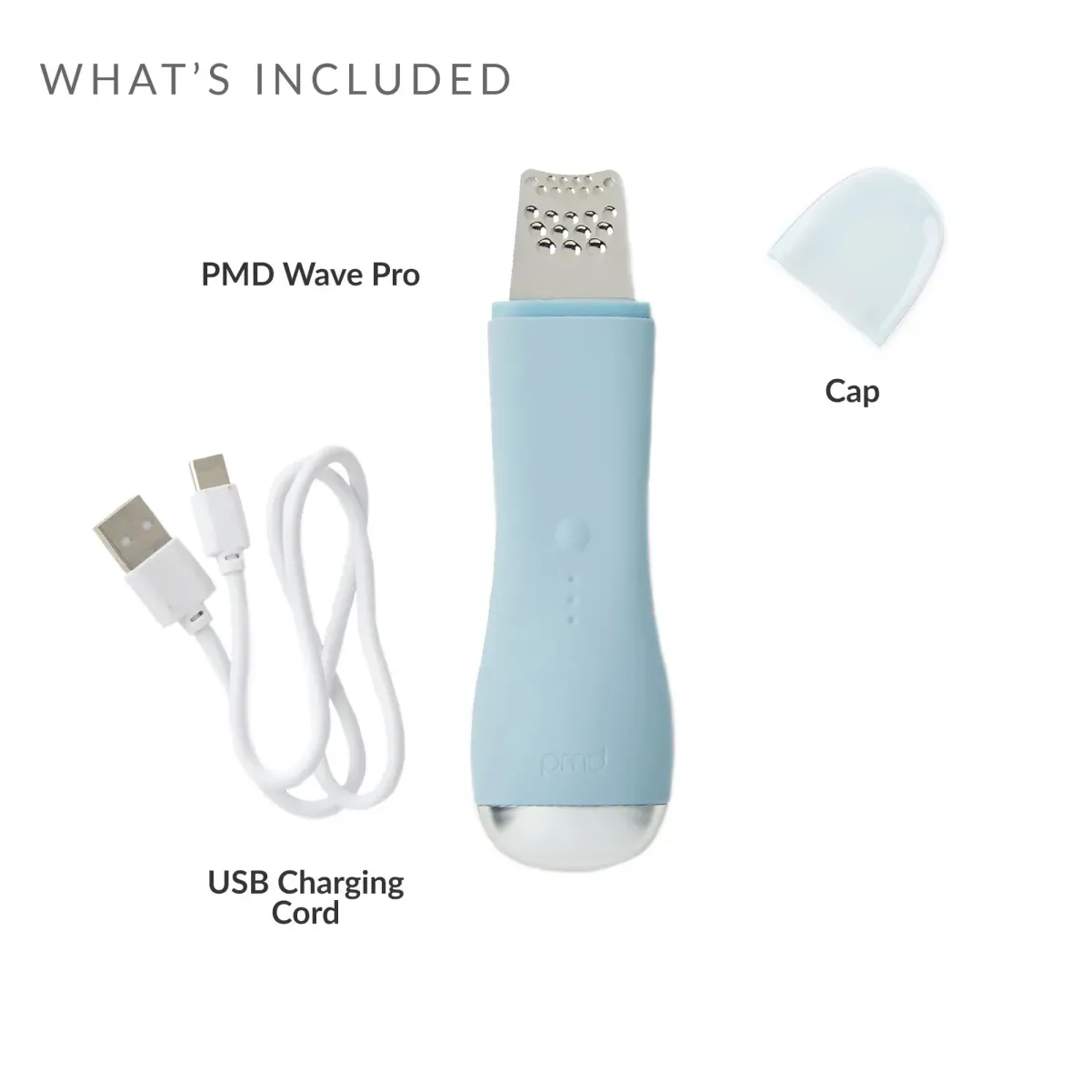 PMD Wave Pro – conseil : contenu de la boîte : spatule Wave Pro, câble de charge USB et capuchon de protection